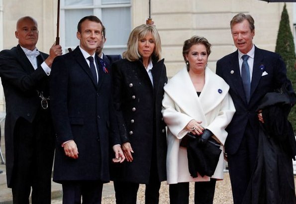 Princess Charlene wore a Houndstooth one button wool coat by GIVENCHY. Duchess Maria Teresa, Brigitte Macron