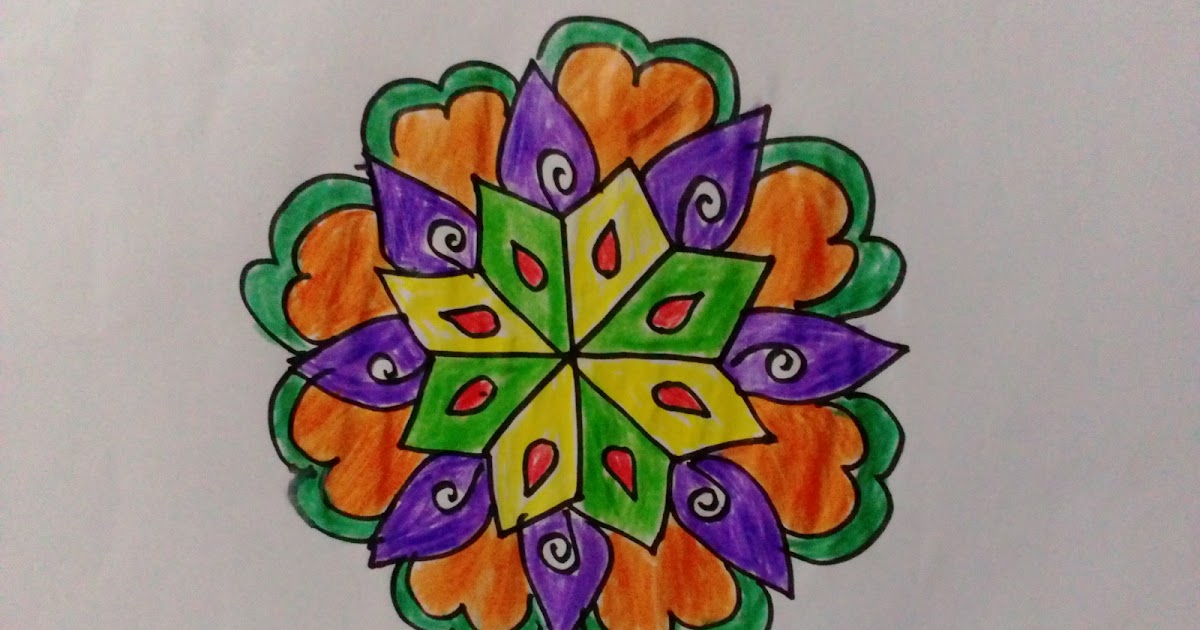 How to draw rangoli designs on paper very easy step by step drawing