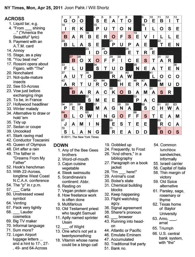 The New York Times Crossword In Gothic April 2011