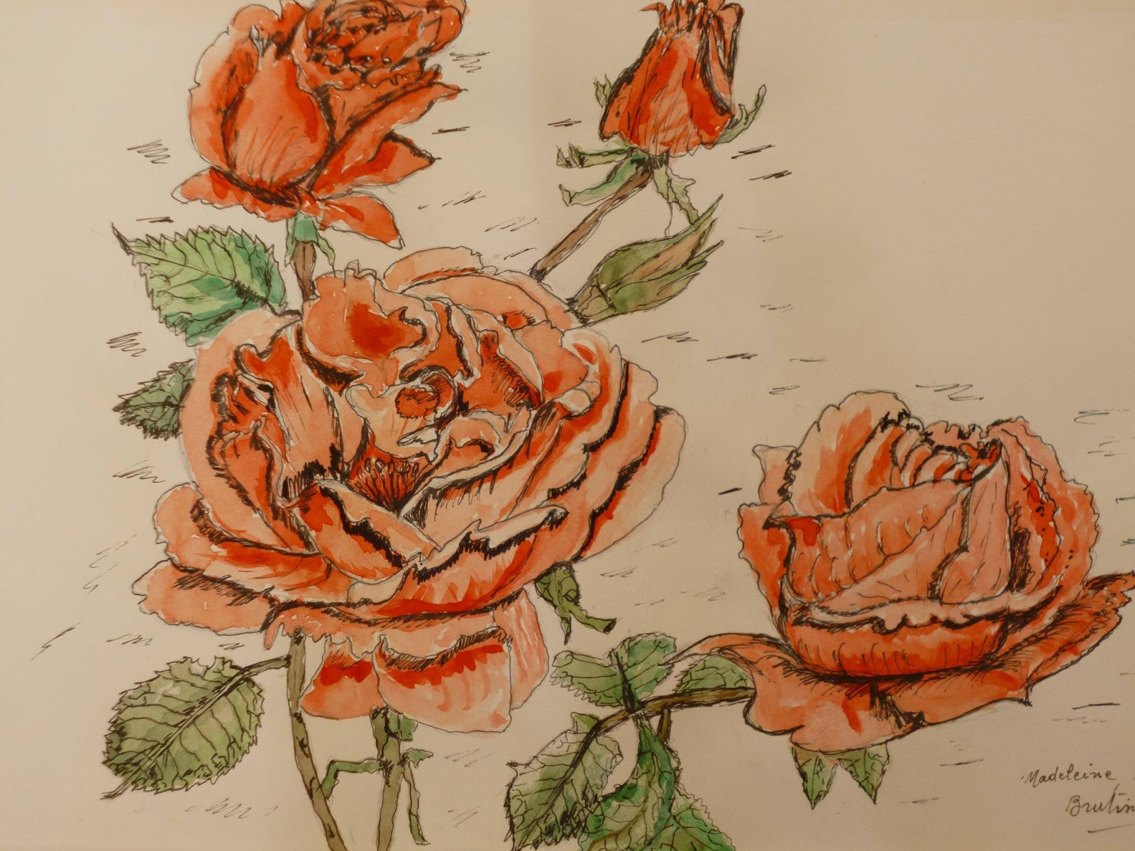 Dans Les Pinceaux Roses Encre De Chine Et Aquarelle Par Madeleine