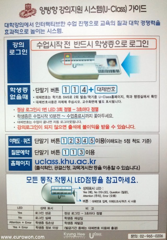 Instrucciones de manejo en coreano para la consola de estudiantes