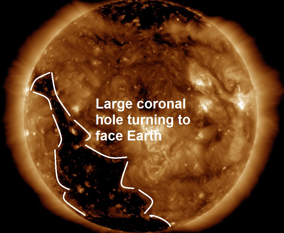 The Big Wobble A massive coronal hole is turning toward the Earth on