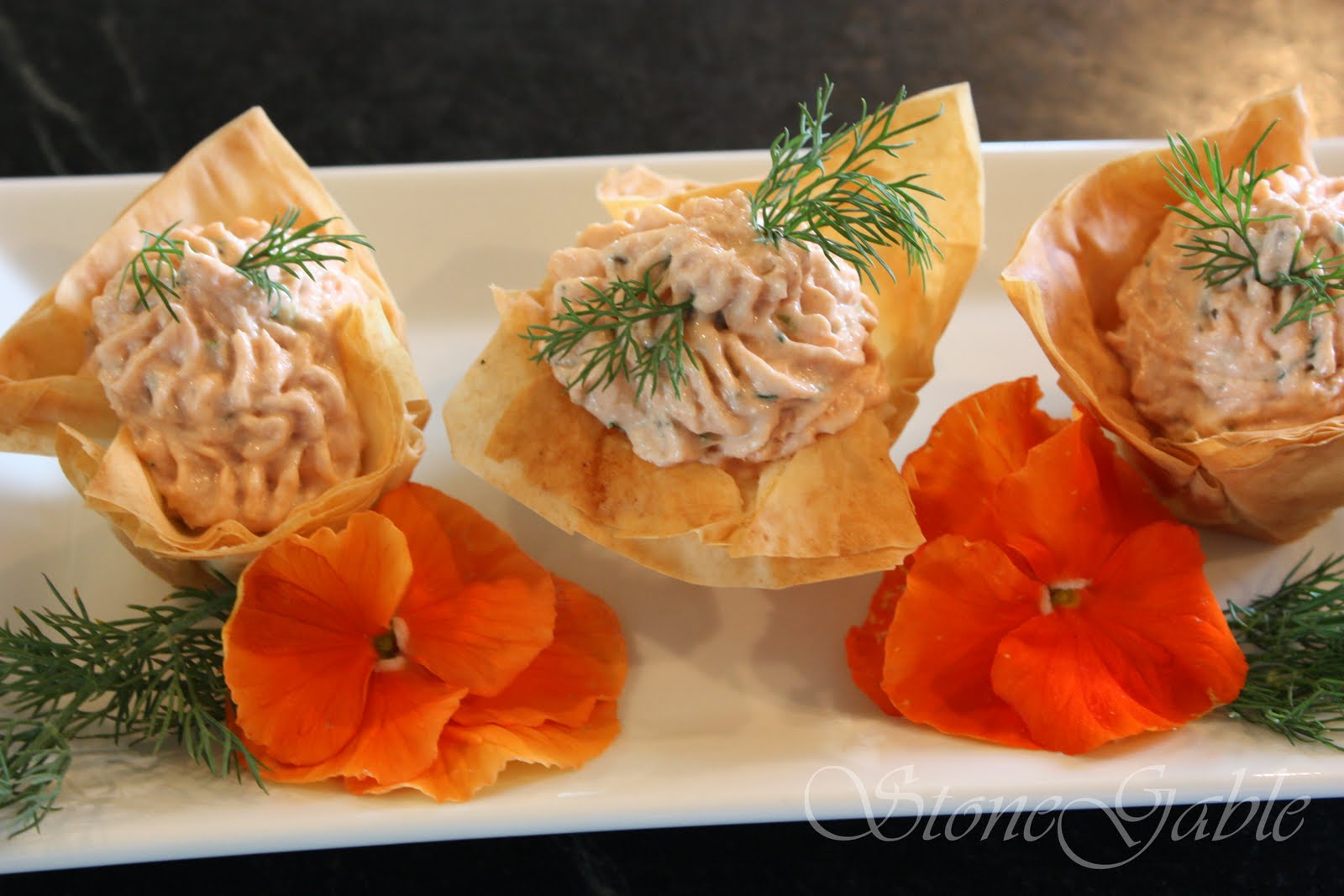 Salmon Mousse Stuffed Phyllo Cups - StoneGable