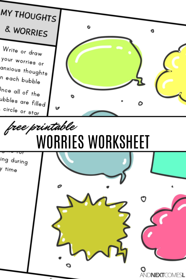 Free printable worries worksheet for kids to write down anxious thoughts {coping with anxiety worksheets for kids}