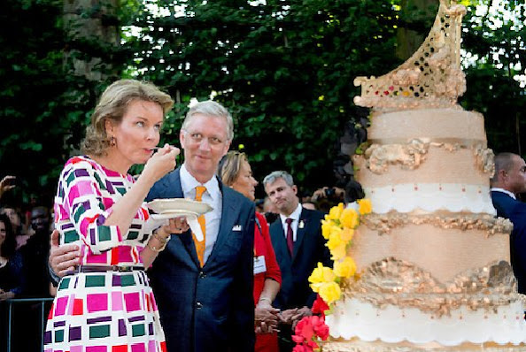 Queen Mathilde of Belgium meet citizens during a royal visit to the 'Fete au parc - Feest in het Park' celebrations on the occasion of Belgium's National Day