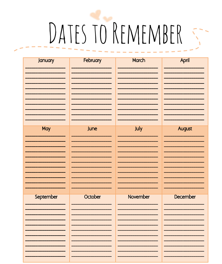 Moming About Dates To Remember Free Printable