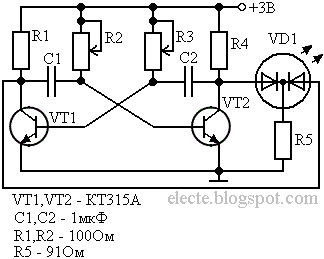 Двухцветные светодиоды схемы. Схема мультивибратора на транзисторах кт315. Мультивибратор на кт315 схема. Мультивибратор на кт315 и светодиодах. Схема мультивибратора на транзисторах 12в.