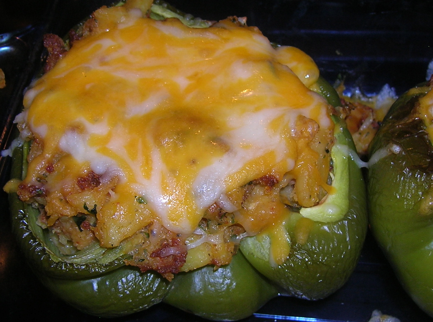 Off My Plate Cheesy Chicken Chorizo and Potato Stuffed Peppers