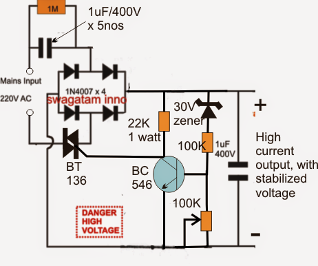 High Current Transformerless Power Supply Circuit | Circuit Diagram Centre