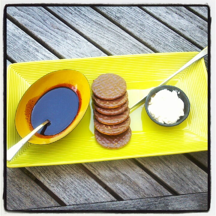 Mama Tommy's Blue Cheese and Mascarpone Spread on Chocolate Biscuits