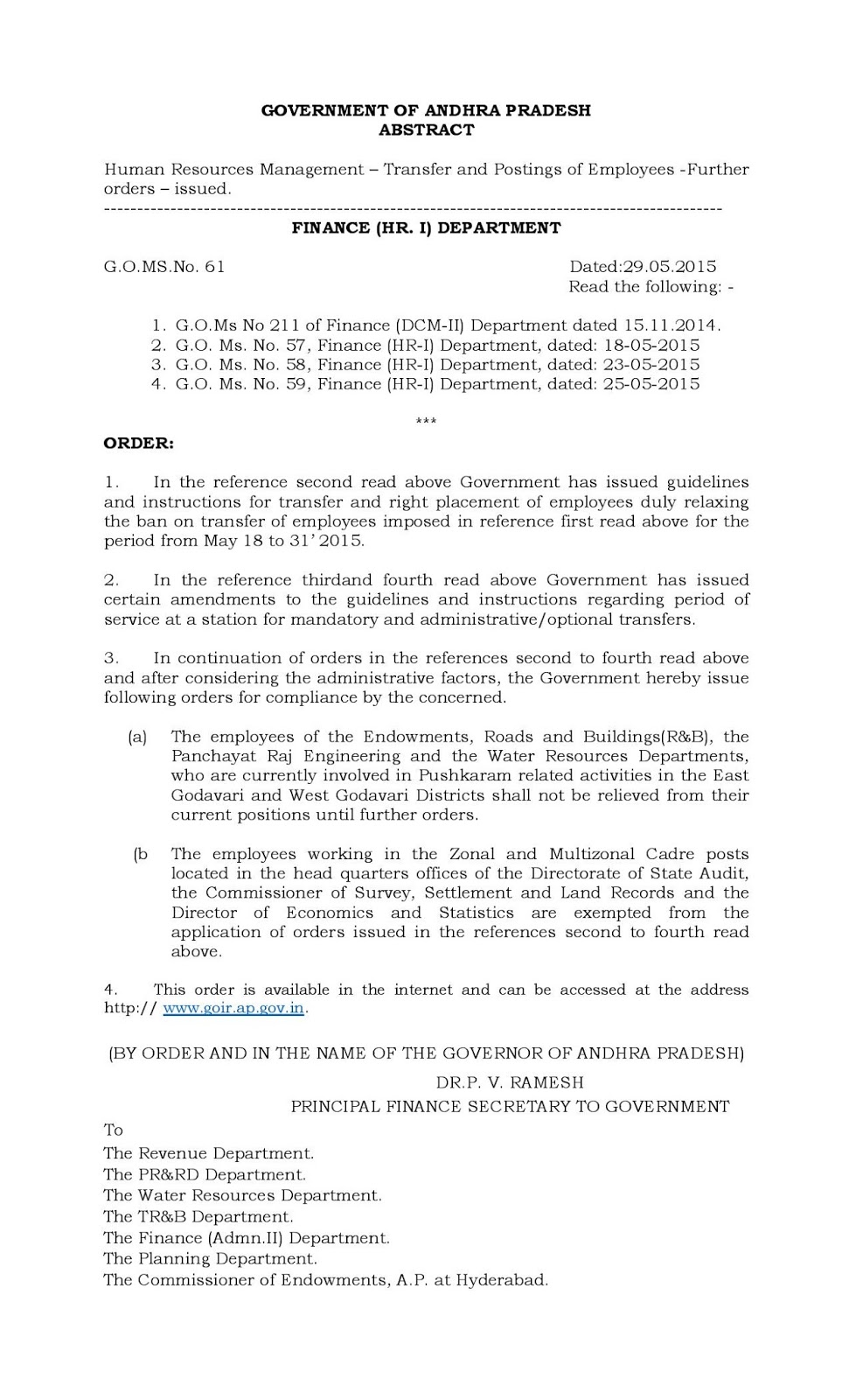 AP Endowments Department Gos and Circulars General Transfers GO MS No