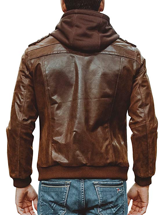 Flavor Men Brown Leather Motorcycle Jacket With Removable
