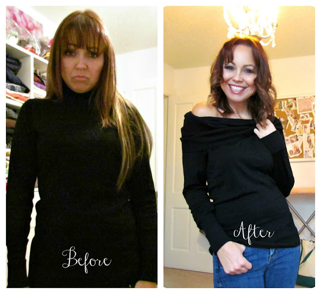 deconstructed sweater, turtleneck to cowlneck, easy sewing