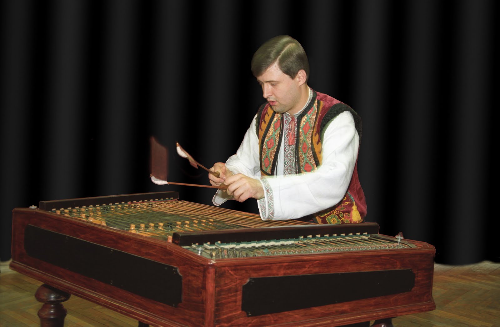 In concerts Panflute and ukrainian traditional wood wind instruments