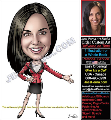 Real Estate Saleswoman in Skirt Suit Caricature