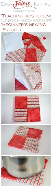 How to sew an easy fabric hot pad with step-by-step instructions. Great beginner's sewing project.