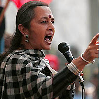 Brinda Karat Communist Party (Marxist) member on stage giving speech