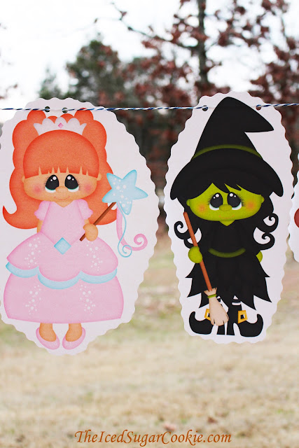 The Wizard Of Oz Birthday Party DIY Banner Garland Flag Bunting Idea-Dorothy, Toto, Tinman, Scarecrow, Cowardly Lion, Glinda, Wicked Witch of the West