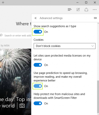 tampilan Advanced settings pada Microsoft Edge