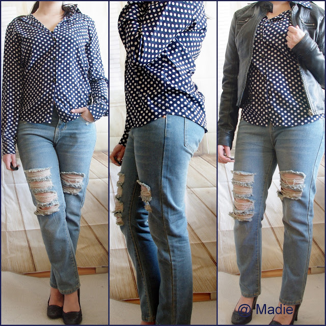 How to style a Boyfriend Jeans: Dots Blouse