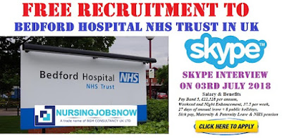 Free Recruitment to Bedford Hospital NHS Trust In UK - Skype Interview on 03rd July 2018