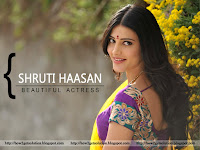 shruti haasan hot, yellow saree mei gorgeous south indian film actress with puple choli and bindi