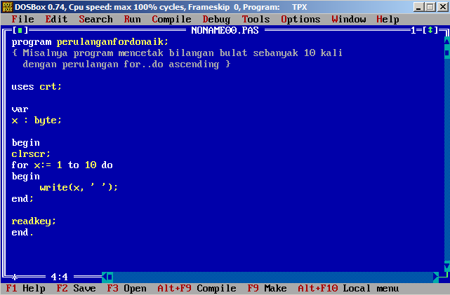 Kode Program Perulangan Pascal