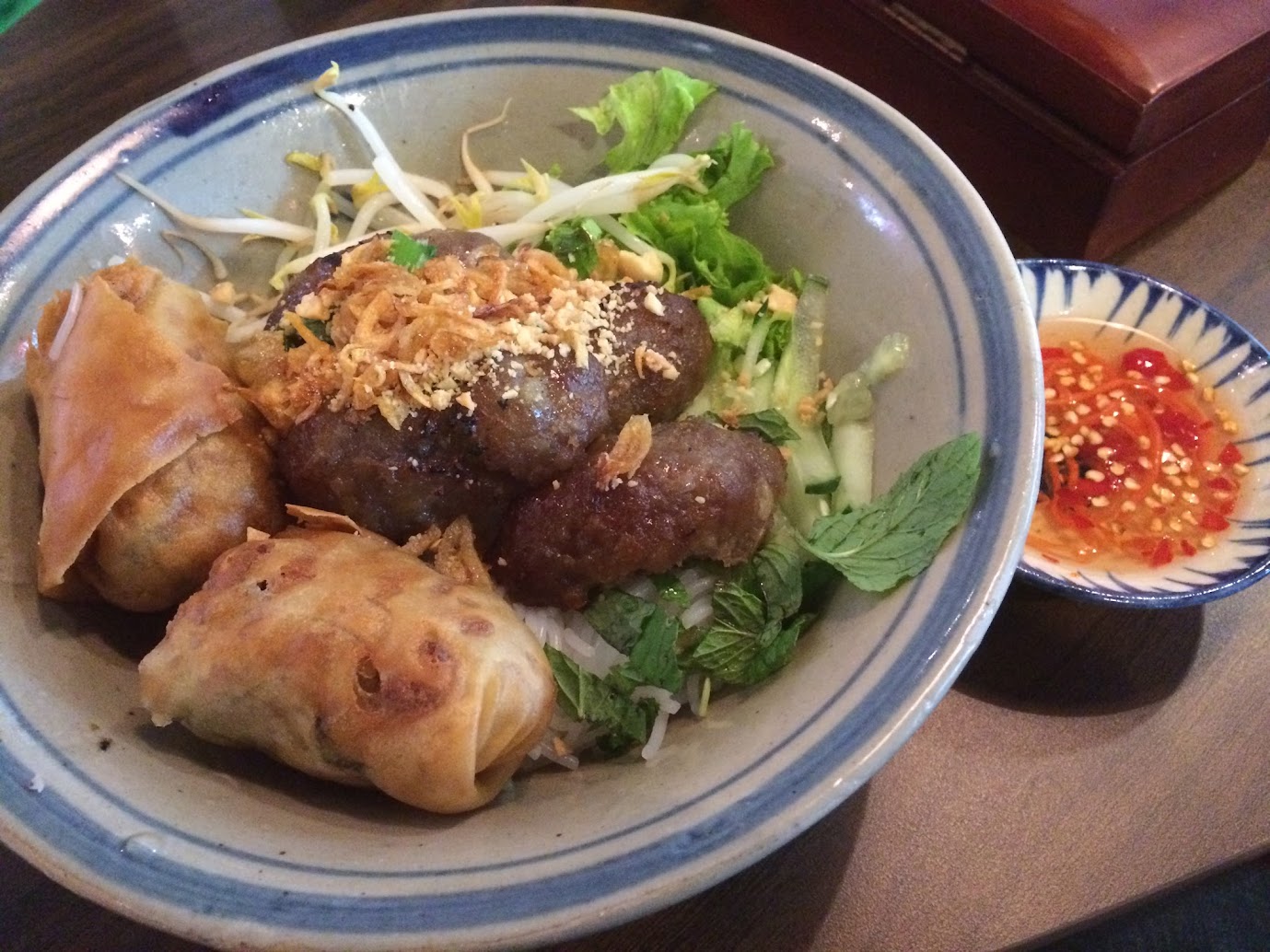 grill minced pork and spring roll dry noodle