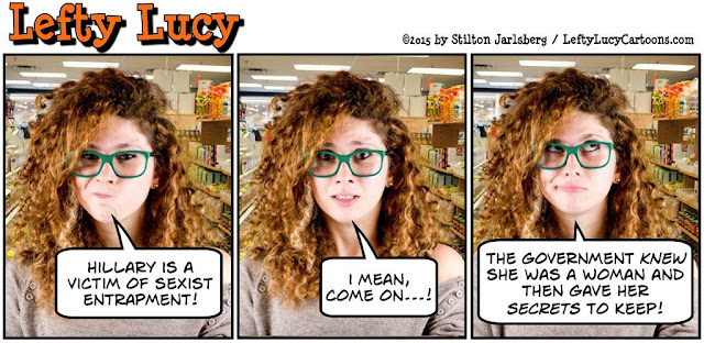 lefty lucy, liberal, progressive, political, humor, cartoon, stilton jarlsberg, conservative, clueless, young, red hair, green glasses, cute, democrat, hillary, server, email, classified, top secret, server, sexist, entrapment
