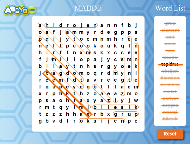 Maddenin yapısı ve özellikleri: Kelime avı