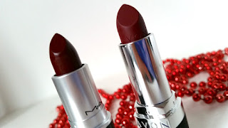 MAC Lipstick in Sin and Avon's Perfectly Matte Lipstick in Wild Cherry