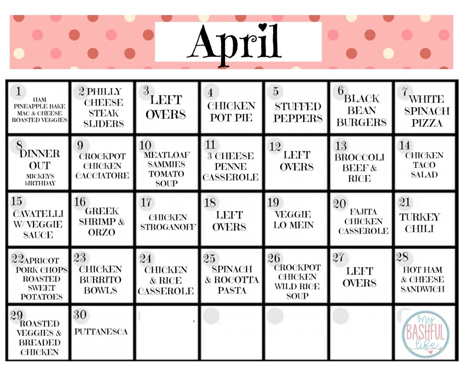 meal planning calendars