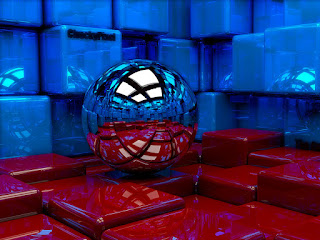 3d Ball cubes metal blue red reflection 3d