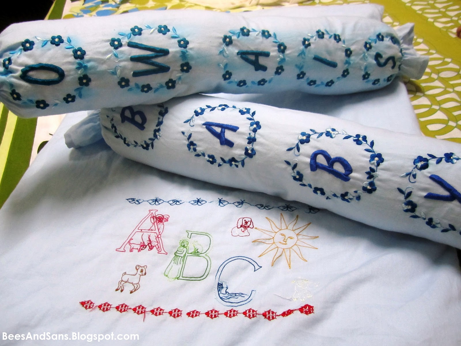 Bee's And San's Hand and Machine Embroidered Baby Pillow Covers