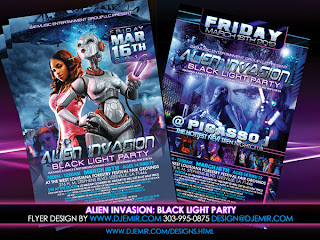 Alien Invasion Black Light Party Flyer Design