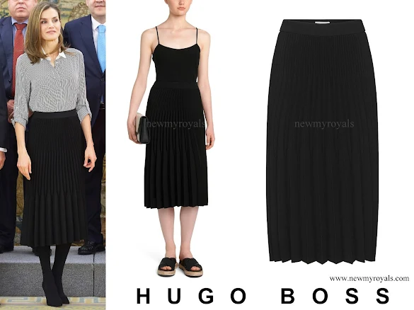 Queen Letizia wore HUGO BOSS Vikina Flared pleated skirt