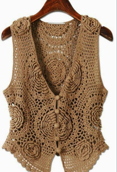 Dos Agujas Chaleco A Crochet Con Flores Flores Tejidas A Crochet