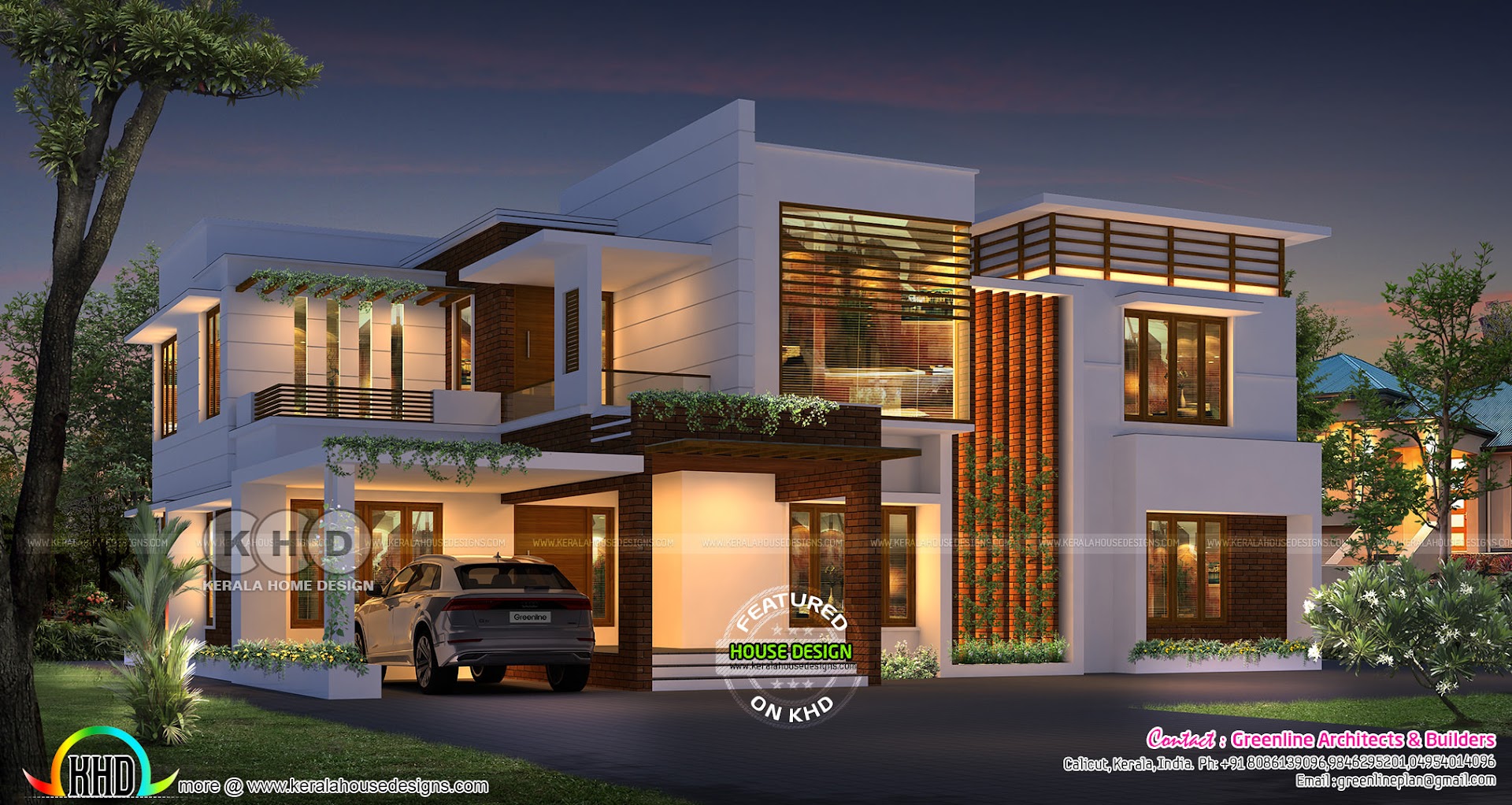 5 bedroom contemporary house night view rendering | Kerala home design ...