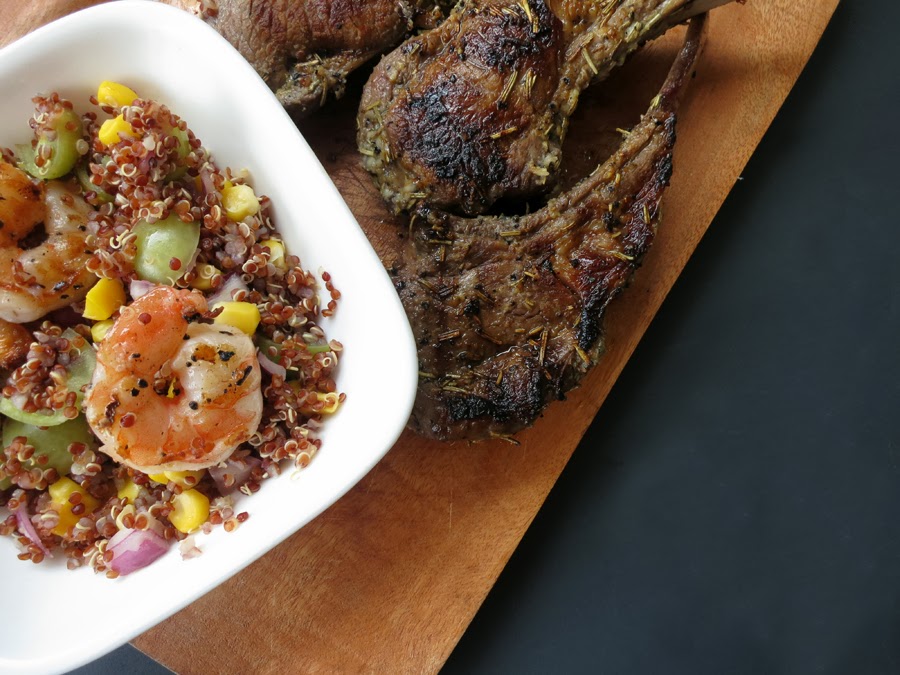 Is Your Blog A Carb? Surf 'n Turf Grilled Lamb with Shrimp and Quinoa