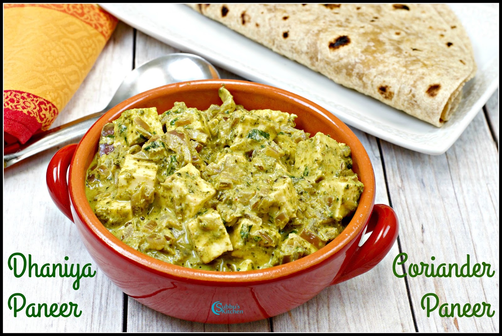 Dhaniya Paneer Recipe Paneer in Coriander Gravy Subbus Kitchen