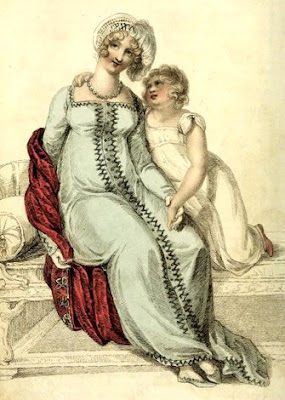 Evening dress - an Albanian robe in Sicilian blue  with a Persian helmet cap from Ackermann's   Repository (January 1810)