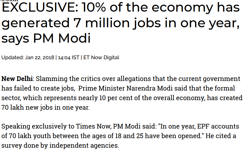 Image result for 70 lakhs jobs created in india modi said