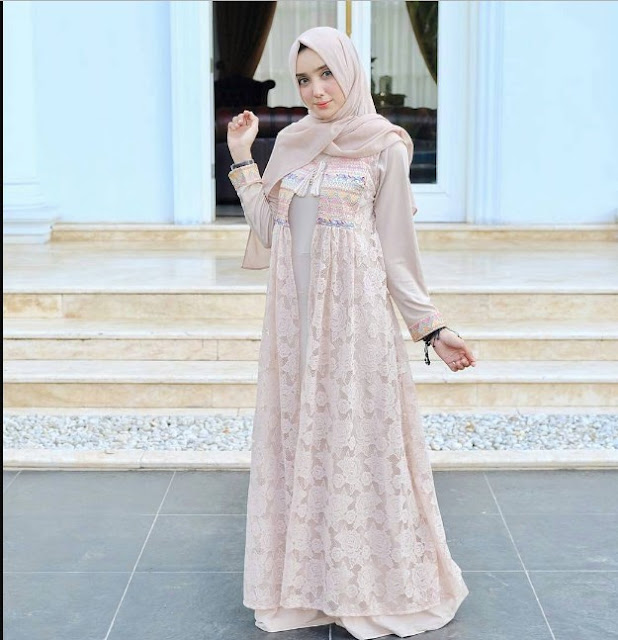 Model Gamis Brokat Pesta Kombinasi Polos Model Gamis Brokat Pesta Kombinasi Polos