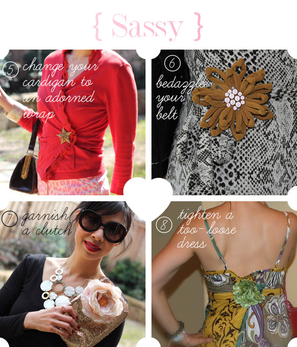 style of sam, how to wear a brooch, ways to wear a brooch, tighten a dress, decorate a clutch, close a cardigan