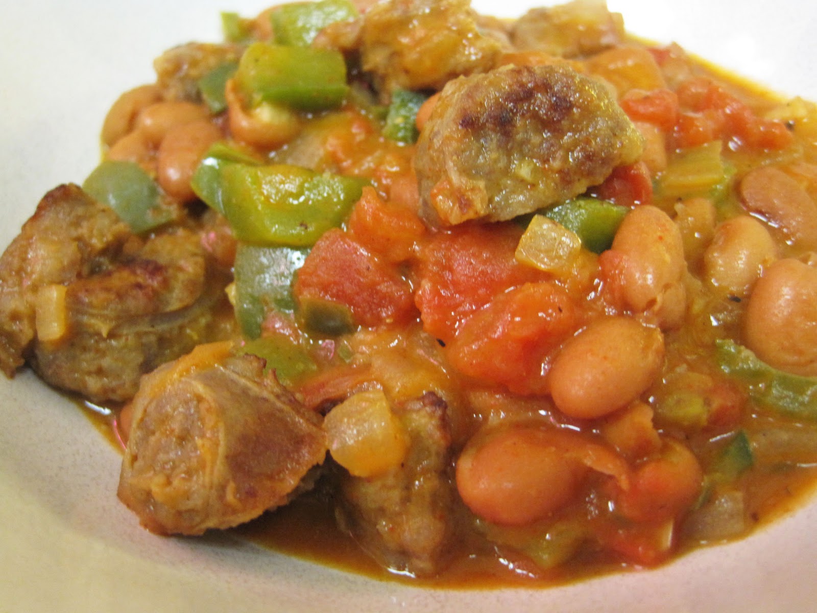 Rachel vs. Ramen Italian Sausage and Pinto Bean Stew
