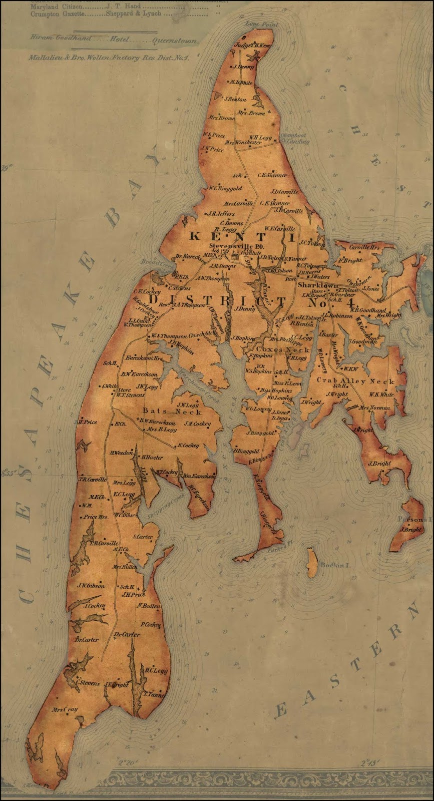 Hopkins Family Tree (Kent Island Maryland) Historic map of Kent Island