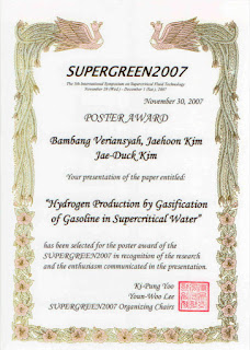 Poster award in SUPERGREEN2007, Seoul 박사과정 Bambang Veriansyah