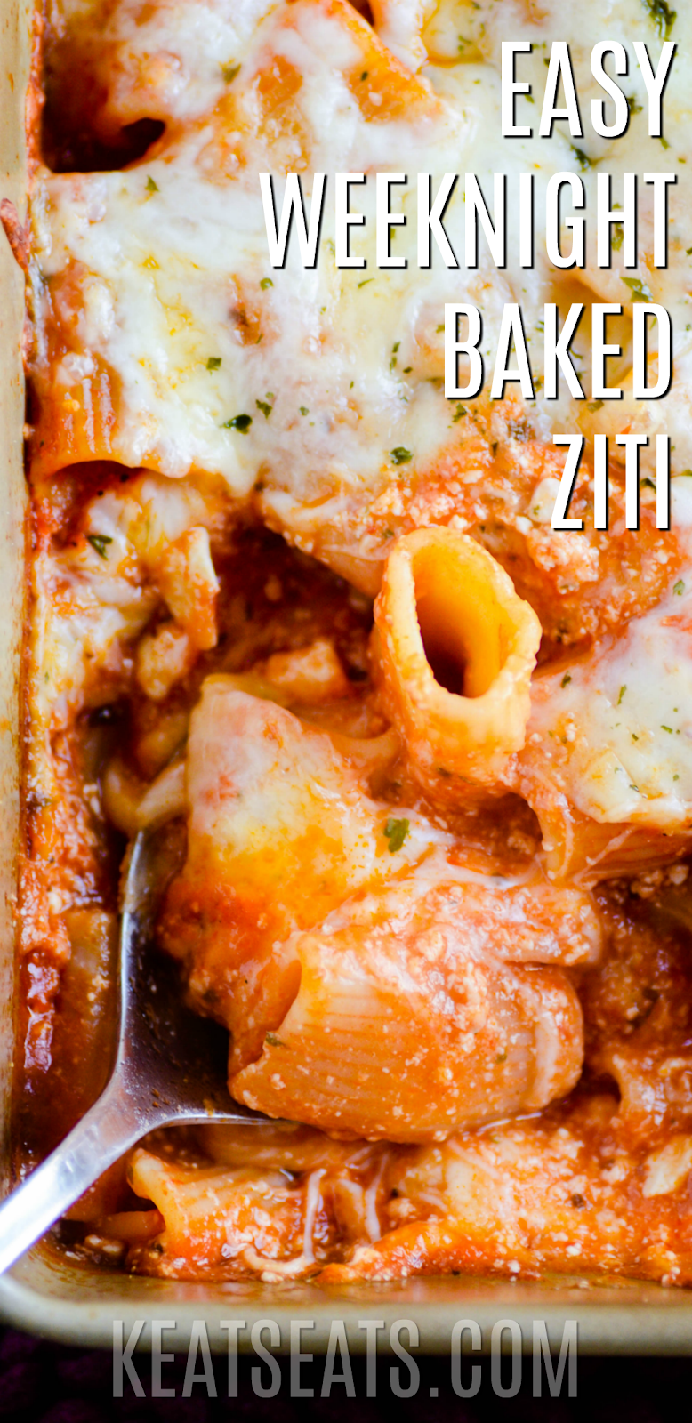 This recipe for baked ziti has become one of my family's very favorite weeknight dinners! I love it because it's so quick and easy to make, and my family loves it because it's so cheesy and delicious.