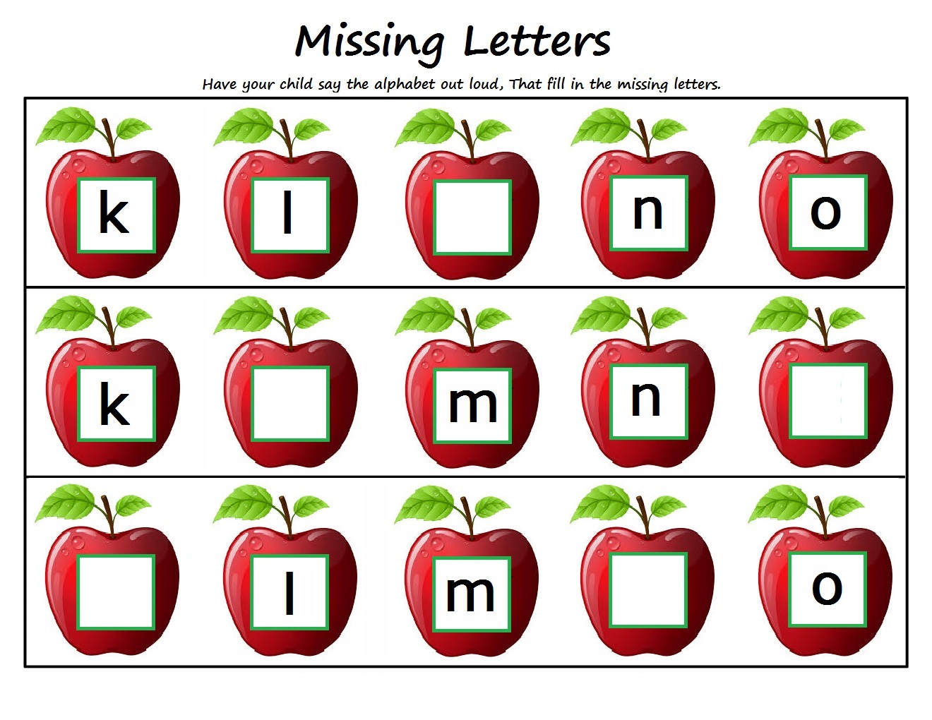 Kindergarten Worksheets: Kindergarten Worksheets - Missing Letters