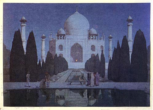 スフィンクスも描いた？明治の画家、吉田博の美しい新版画【a】　Night in Taj Mahal no. 6